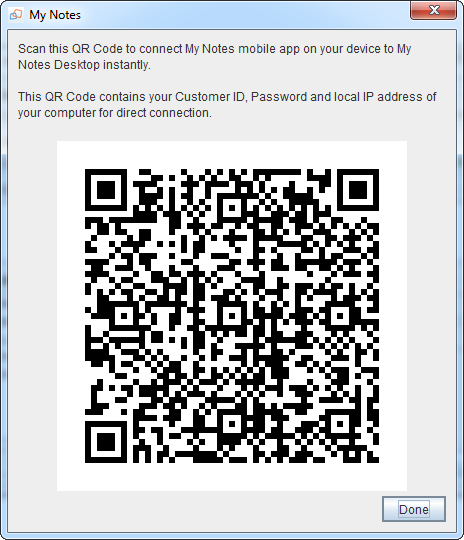 My Notes Desktop - Displaying QR Code